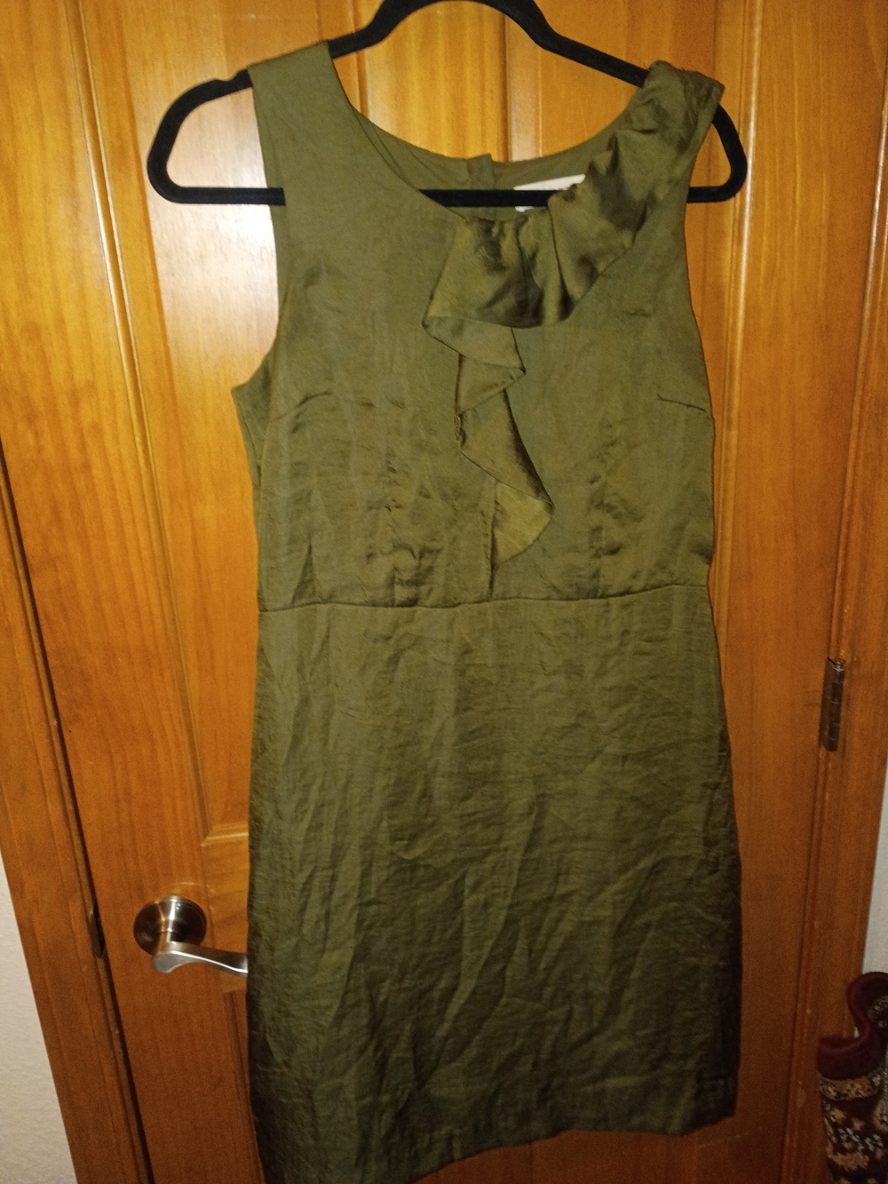 LOFT Olive One-Shoulder Ruffle Sheath Dress